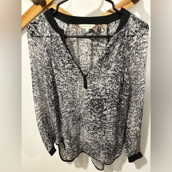 Rebecca Taylor Sheer Textured Silk Print Top - Picture 5 of 8